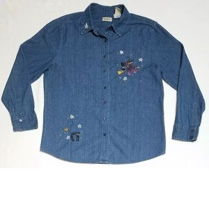Halloween embroidered denim shirt